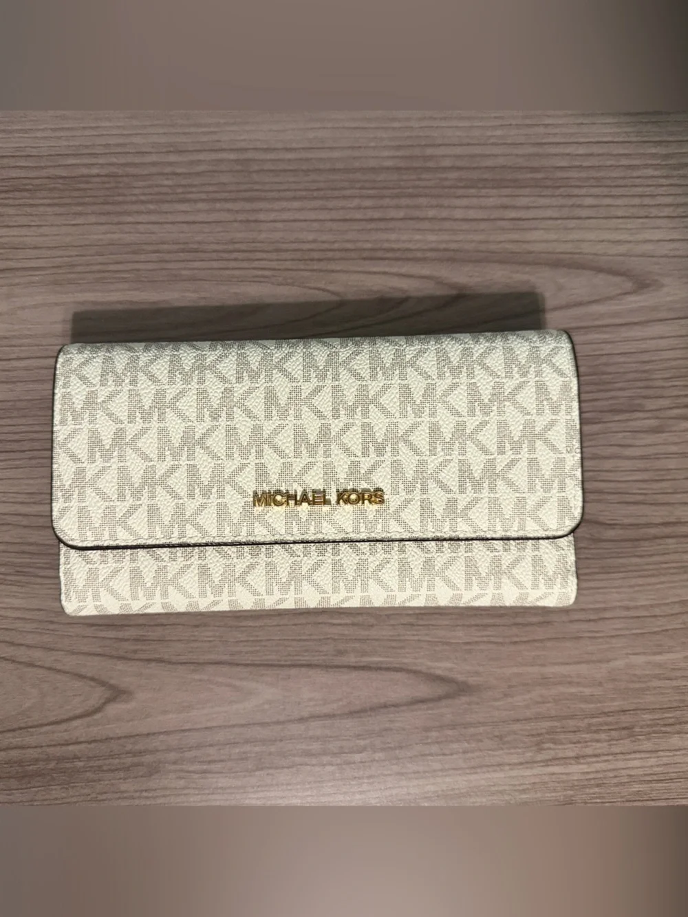 Michael Kors Cream Signature Continental Wallet with Gold Logo